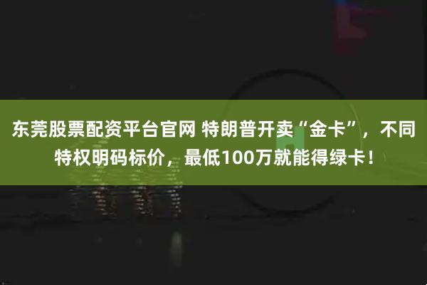 东莞股票配资平台官网 特朗普开卖“金卡”，不同特权明码标价，最低100万就能得绿卡！